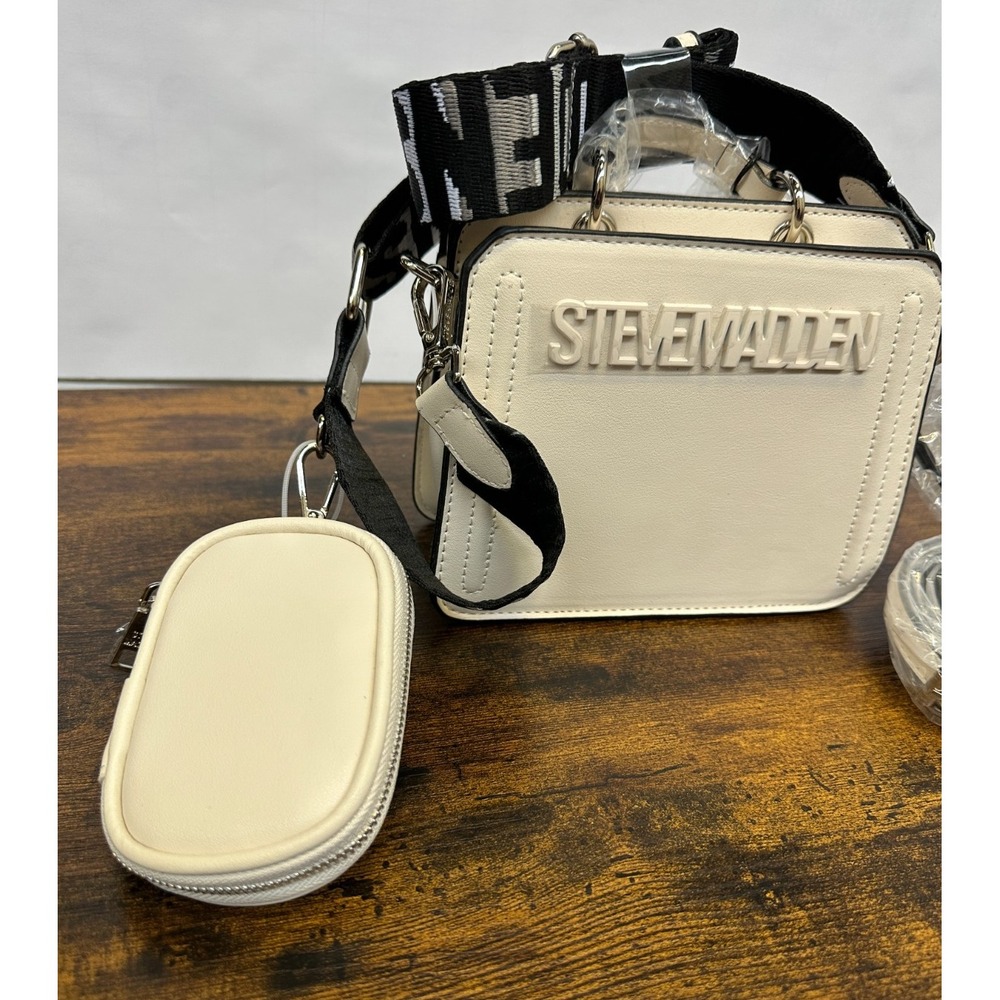 Steve Madden Bevelyn Mini Crossbody Bag w/ Logo Strap & Pouch One Size Vanilla - Picture 3 of 16